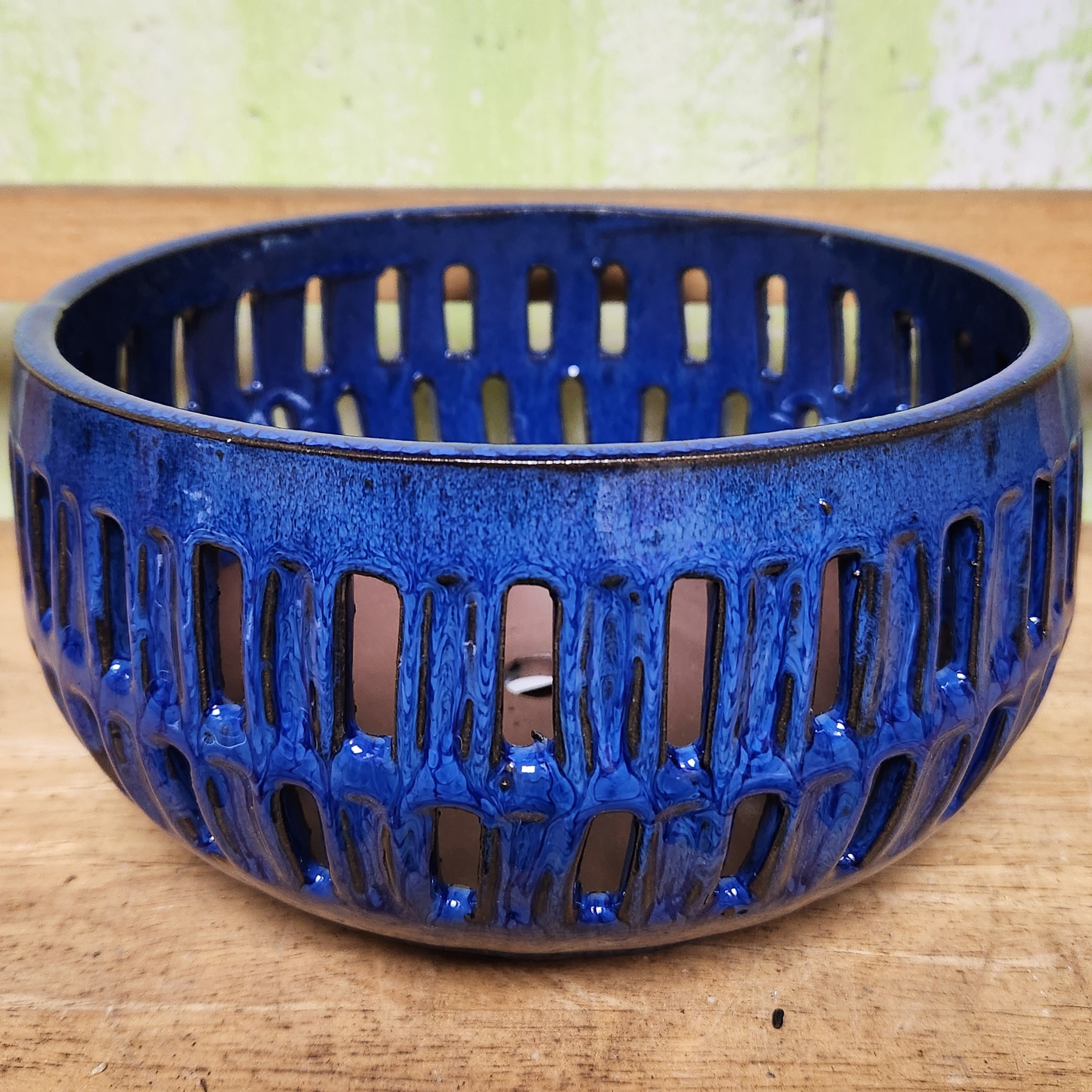 O-LOTUS12 Cobalt slotted bowl 8.75" x 4.5" high
