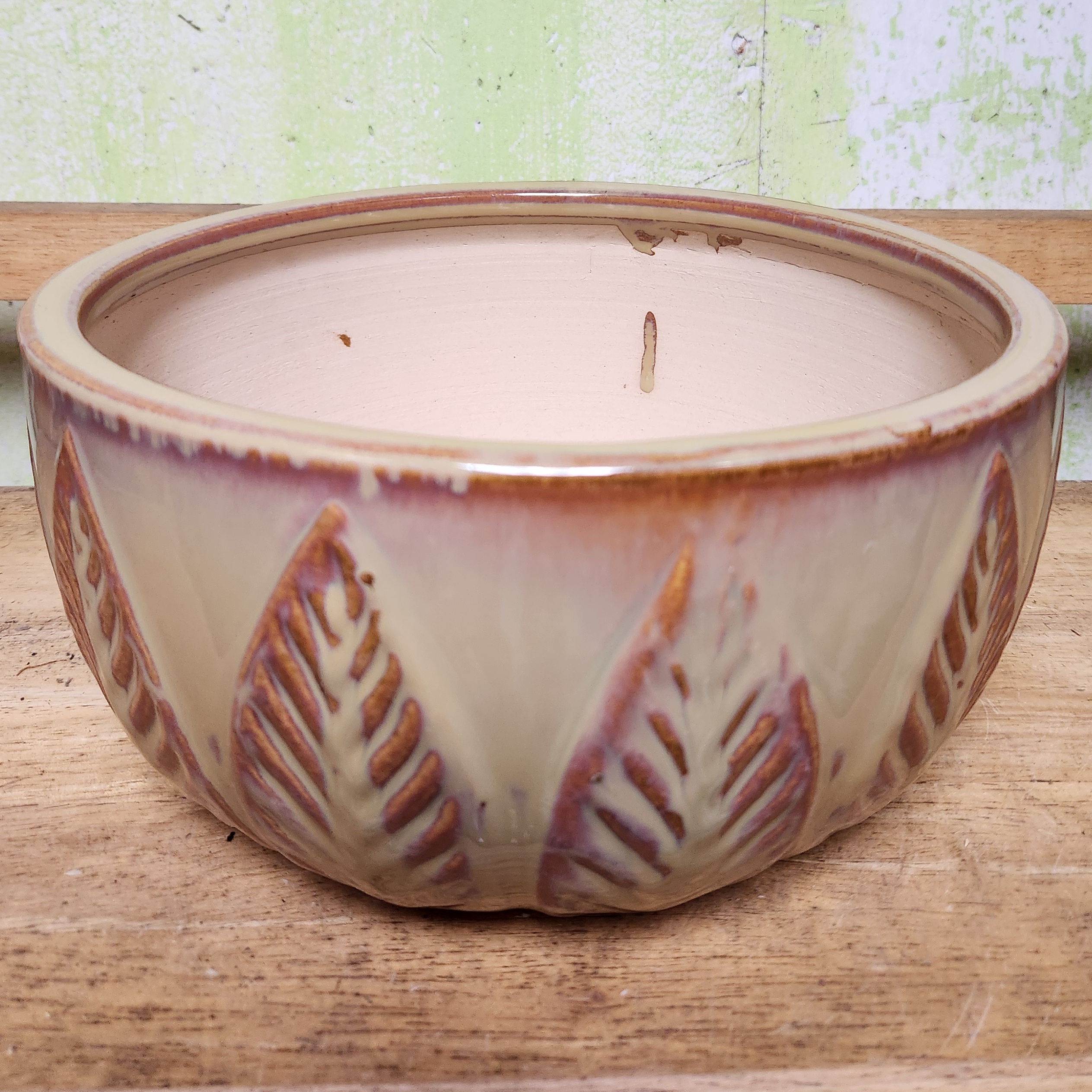 B-LOTUS6 Linear Leaf Crimson Sunrise Bowl 9.75" x 4.75" high