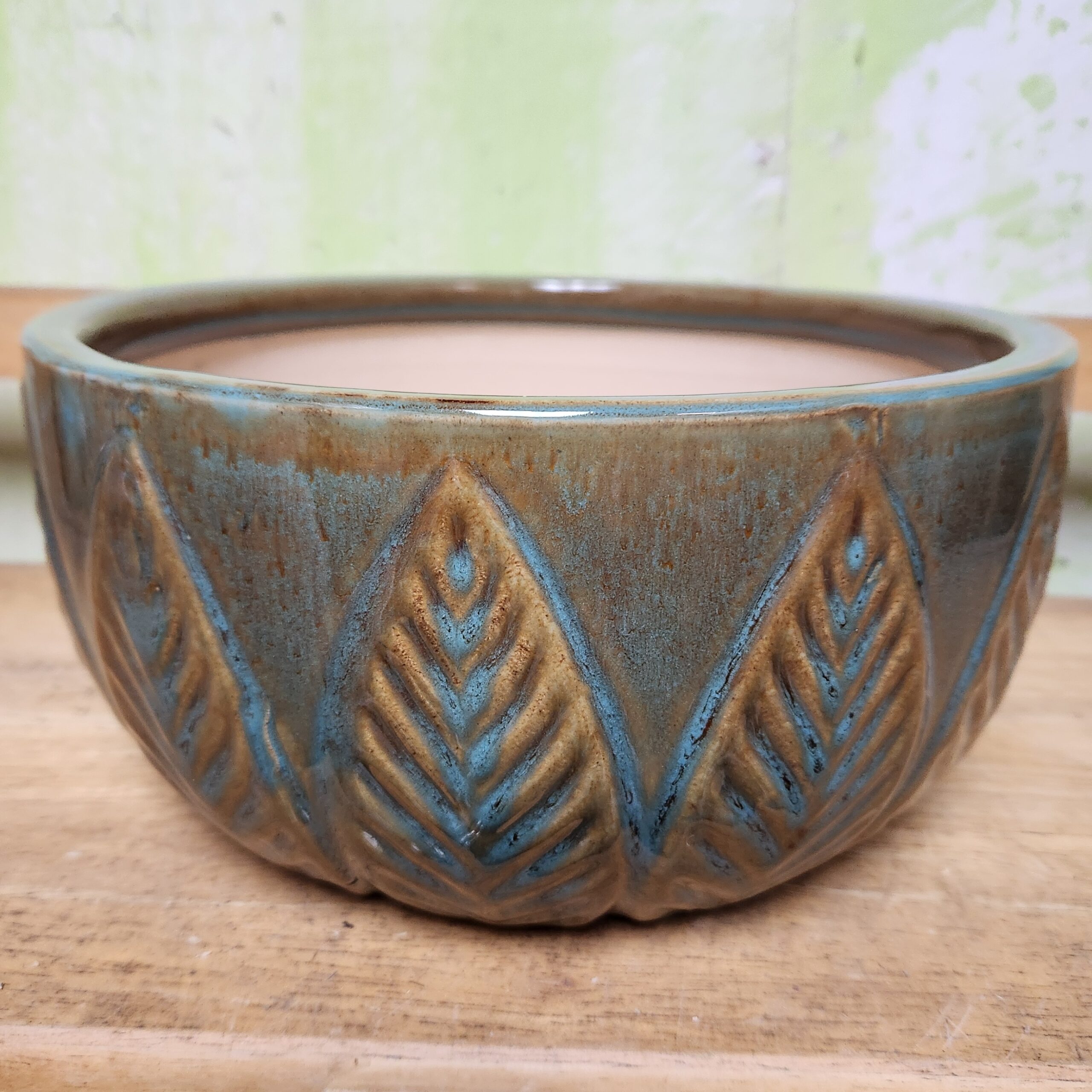 B-LOTUS7 Linear Leaf Chestnut Jade Bowl 9.75" x 4.75" high