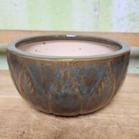 B-LOTUS7A Linear Leaf Chestnut Jade Bowl, 8.25" X 4.25" high